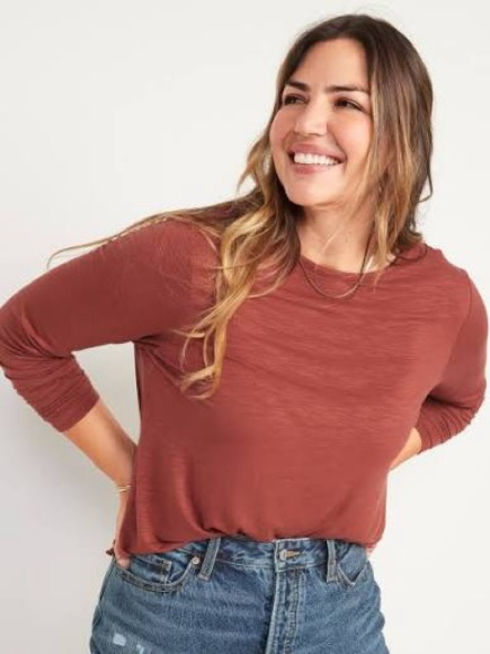 NWT Old Navy Women's Luxe Crewneck Slub Tee in Copper Moon